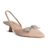 Zapato tacón destalonado beige lazo strass corina