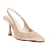 Zapato tacón destalonado con strass en color arena